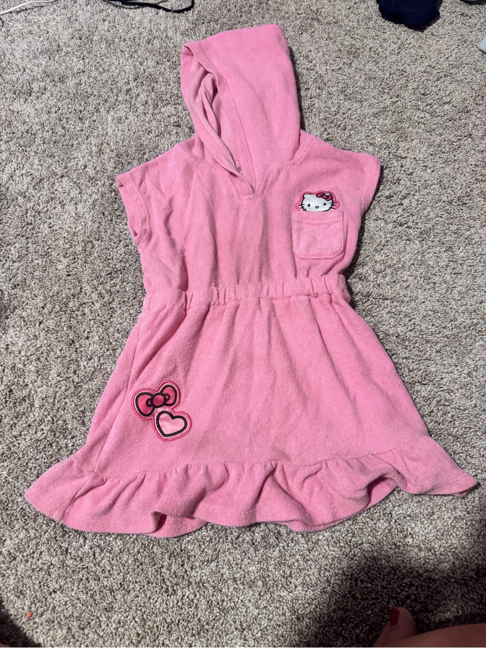Hello Kitty Pink Hooded Terry Dress with Patch Accents